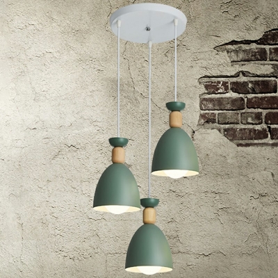 3-Light Pendant Lighting Minimalistic Style Cone Shape Wood Hanging Ceiling Lights
