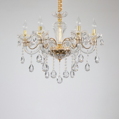 Candelabra Chandelier Lamp European Style Beveled K9 Crystal 6-Lights Chandelier Pendant Light in White