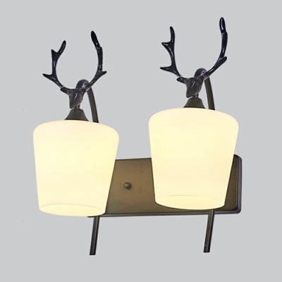 Countryside Deer Sconce Light Fixture Glass and Wrought Iron Wall Sconces