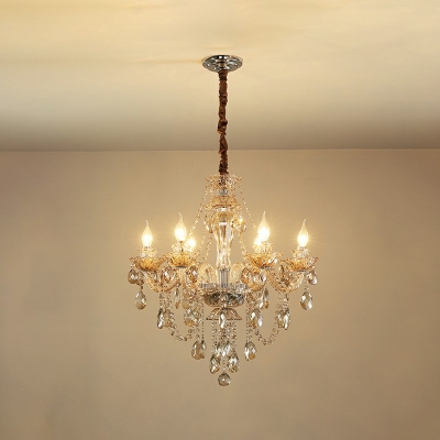 Gold Candle Chandelier Lamp European Style Beveled Crystal 6 Lights Chandelier Light Fixture