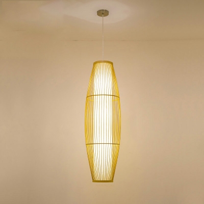 Japanese Style Hanging Light Fixture Elongated Oval-Shaped Hanging Lamp