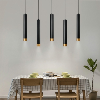 Modern Style Cylinder Hanging Light Fixtures Metal 1 Light Hanging Lamp Kit in Black