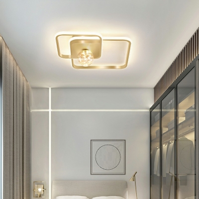 Modern Style Square Flush Light Fixtures Metal 3-Light Flush Mount in Gold
