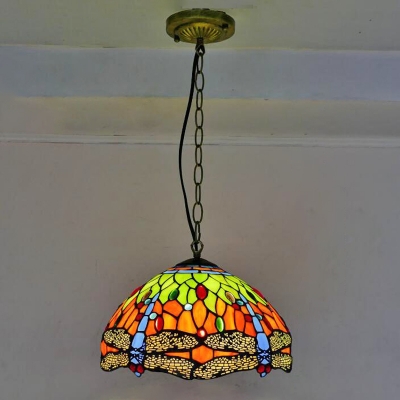 Orange Bell Pendant Lamp Tiffany Style Amber Glass 1 Light Pendant Ceiling Lights
