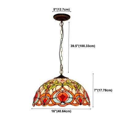 Tiffany Style Dome Hanging Light Fixtures Glass 1 Light Pendant Lighting in Red