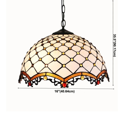 1 Light Beaded Hanging Light Kit Tiffany Style Glass Pendant Lighting in Beige
