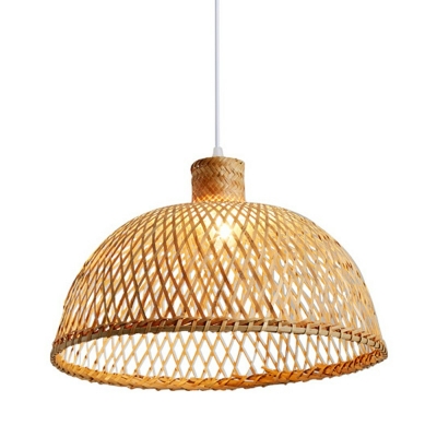 1 Light Dome Pendant Lamp Modern Style Bamboo Pendant Ceiling Lights in Yellow