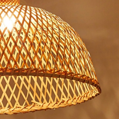 1 Light Dome Pendant Lamp Modern Style Bamboo Pendant Ceiling Lights in Yellow