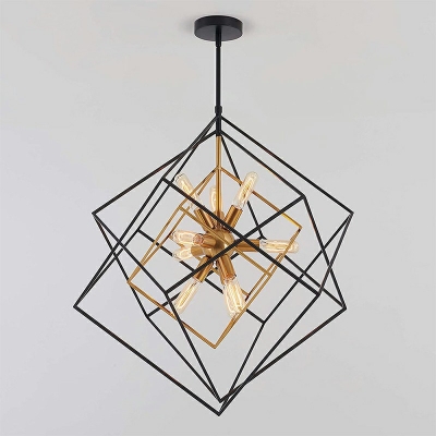 9-Light Hanging Pendant Lights Contemporary Style Cage Shape Metal Chandelier Lighting