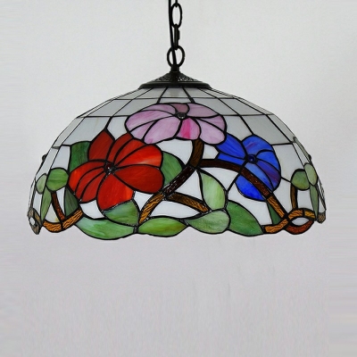 Beige Flower Hanging Ceiling Light Tiffany Style Glass 1 Light Pendant Lighting