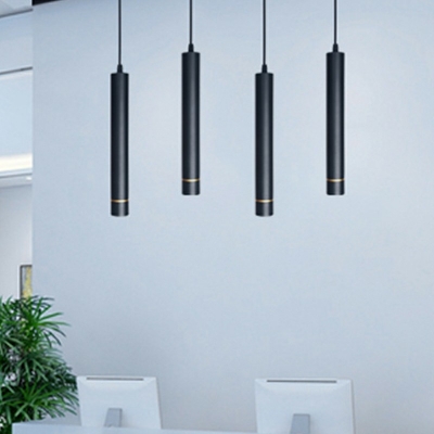 Black Cylinder Hanging Pendant Lights Modern Style Metal 1-Light Hanging Ceiling Light