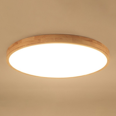 Contemporary Style Round Flush Mount Light Wooden LED Lighting
