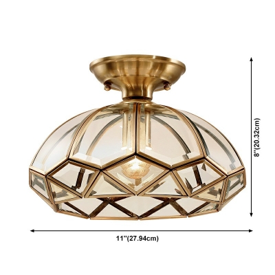 Dome Glass Semi Flush Ceiling Light Fixtures Brass Traditional Close to Ceiling Lamp for Living Room