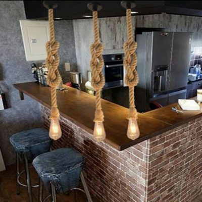Industrial Hanging Lamp Kit Hand-Wrapped Rope Hanging Pendant Lights for Dining Room