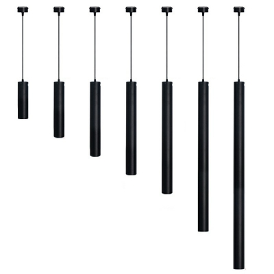 Modern Style Cylinder Pendant Light Kit Metal 1 Light Hanging Ceiling Light in Black