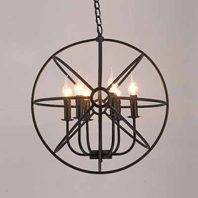 Orbit Pendant Lighting Fixtures Modern Style Metal 6 Lights Ceiling Chandelier in Black