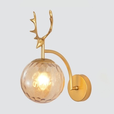 Simplistic Deer Sconce Light Fixture Glass and Wrought Iron Wall Sconces