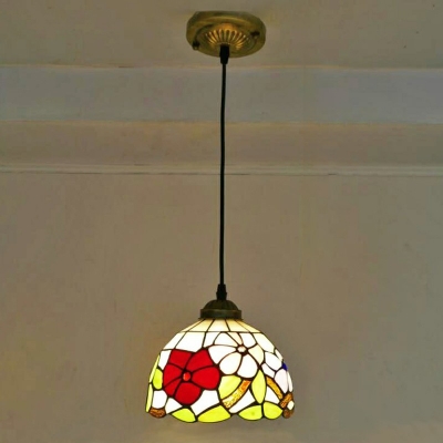 Tiffany Style Dome Pendant Light Stained Glass 1 Light Pendant Lighting in Beige