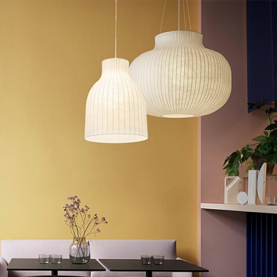 White Drum Hanging Light Fixtures Modern Farbic Down Lighting Pendant for Living Room