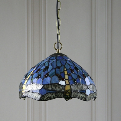 1 Light Half-Circle Shade Pendant Light Fixture Tiffany Style Glass Pendant Lighting in Blue