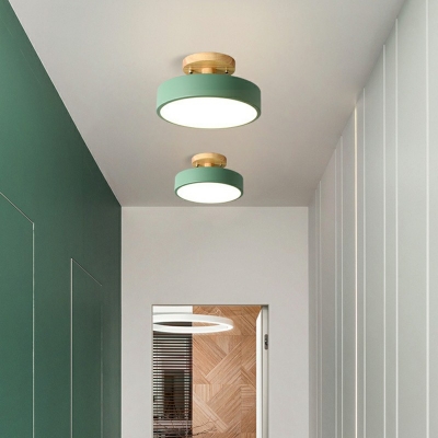 1-Light Semi Flush Mount Lamp Contemporary Style Drum Shape Metal Close To Ceiling Light