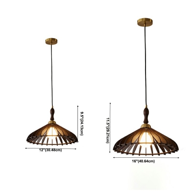1-Light Suspension Lamp Minimalism Style Cone Shape Wood Hanging Light Kit