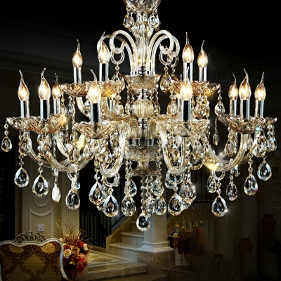 European Style Candle-Style Hanging Chandelier Hand-Cut Crystal 8-Lights Chandelier Lighting in Gold