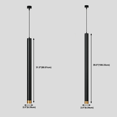 Modern Style Cylinder Hanging Light Fixtures Metal 1 Light Hanging Lamp Kit in Black