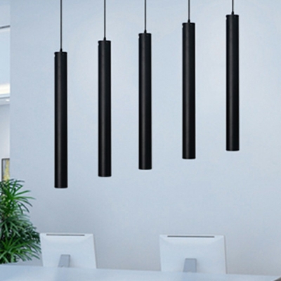 Modern Style Cylinder Pendant Light Kit Metal 1 Light Hanging Ceiling Light in Black