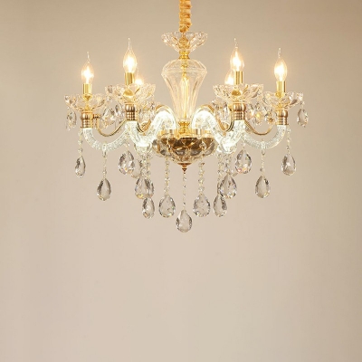 Candelabra Chandelier Lamp European Style Beveled K9 Crystal 6-Lights Chandelier Pendant Light in White