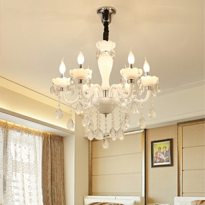 European Style Candle-Style Hanging Chandelier Crystal Prisms 6-Lights Chandelier Lighting in White