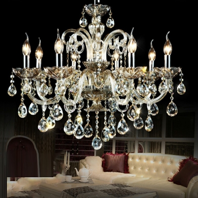 European Style Candle-Style Hanging Chandelier Hand-Cut Crystal 8-Lights Chandelier Lighting in Gold