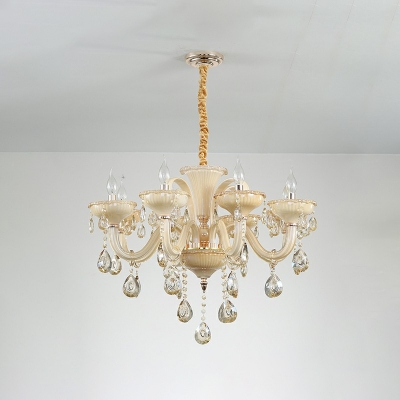 European Style Curvy Arm Ceiling Chandelier Crystal Prisms 8-Lights Chandelier Lighting in Yellow