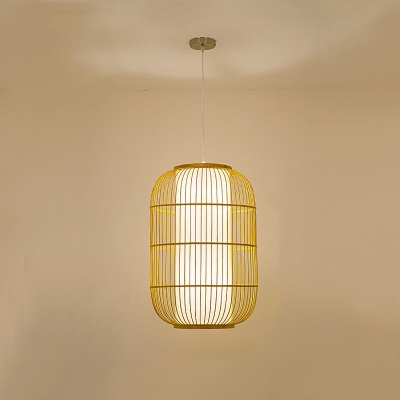 Japanese Style Hanging Light Fixture Elongated Oval-Shaped Hanging Lamp