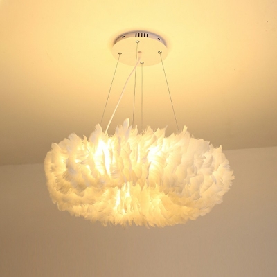 Modern Pendant Lighting Fixtures White Feather Chandelier Lamp for Living Room