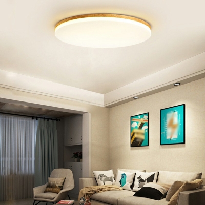 Modern Wooden Geometric Flush Mount Light with Acrylic Shade LED Lighting