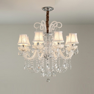 Swooping Arm Chandelier Light European Style Pyramid Crystals 8-Lights Chandelier Pendant Light in White