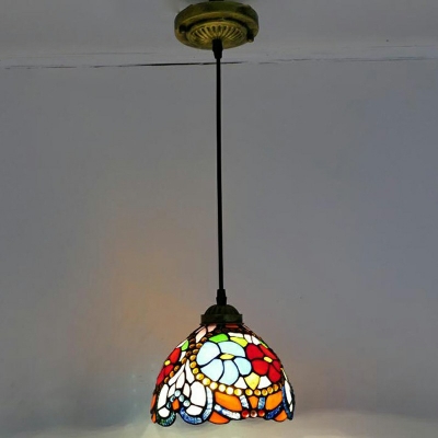 Tiffany Style Dome Pendant Light Stained Glass 1 Light Pendant Lighting in Beige
