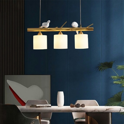 3-Light Island Chandelier Contemporary Style Cylinder Shape Metal Hanging Ceiling Light