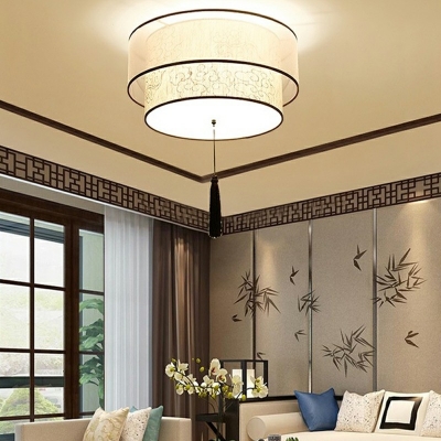 5-Light Ceiling Mounted Fixture Traditional Style Square Shape Fabric Flush Mount Lantern
