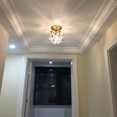 Brass Traditional Semi Flush Ceiling Light Fixtures Glass Close to Ceiling Lamp for Bedroom