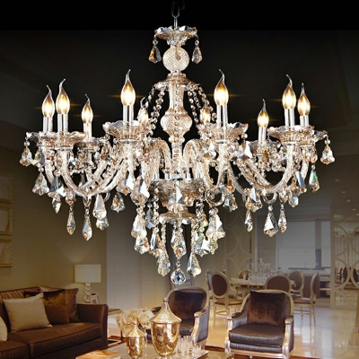 Dangling Crystal Balls Chandelier Lamp European Style Crystal 10-Lights Chandelier Pendant Light in Gold
