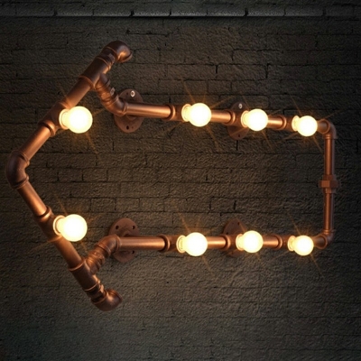 Industrial Loft Style 8-Bulb Pipe Wall Sconce Lamp Fixture Wrought Iron Wall Mounted Light for Bar