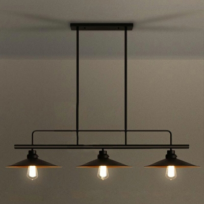 3-Light Island Chandelier Industrial Style Cone Shape Metal Hanging Ceiling Light