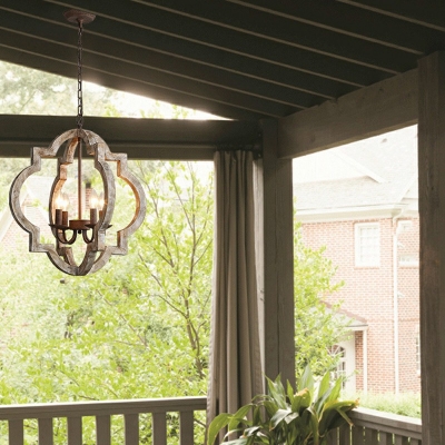 4-Light Hanging Ceiling Light Traditional Style Globe Shape Wood Suspension Pendant