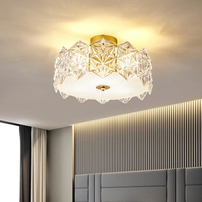 5-Light Flush Mount Lighting Traditional Style Drum Shape Metal Ceiling Mounted Fixture