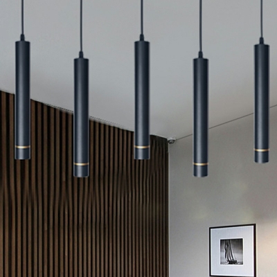 Black Cylinder Hanging Pendant Lights Modern Style Metal 1-Light Hanging Ceiling Light