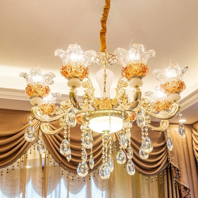 European Style Flared Chandelier Light Crystal 6 Lights Chandelier Lighting in Gold