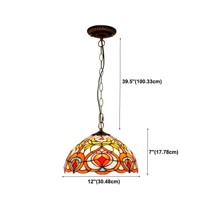 Glass Dome Ceiling Hanging Pendant Lights Tiffany Style 1 Light Ceiling Pendant Lamp in Red
