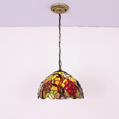 Stained Glass Grape Ceiling Pendant Light Tiffany Style 1 Light Ceiling Pendant Lamp in Red